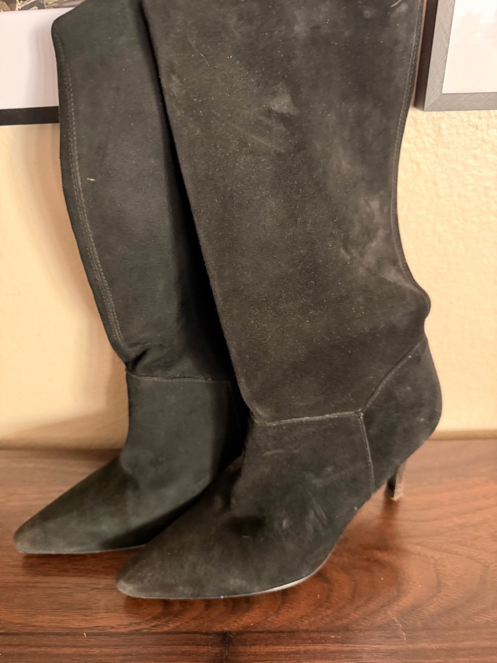 Raye Women's Black Suede Knee-High Pointed-Toe Boots